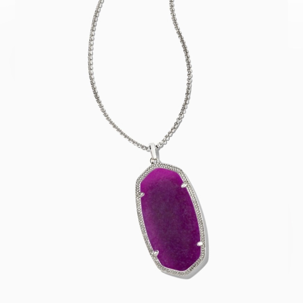 Kendra Scott Reid Long Pendant Rhodium Necklace with Purple Jade stone